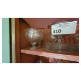 4 VINTAGE GLASS SHORT PEDESTAL STEM,4 PLTS, DESRT