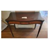 SHERATON STYLE MAHOGANY ENLAYED CARD TABLE