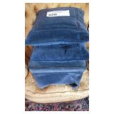 CHILDS BLUE VELVET OTTOMAN W 2 BLUE VELVET PILLOWS