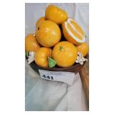 WOOD BOWL, GLASS DECORATIVE LEMONS