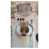 ALUMINUM SMALL DISH W 3 CUPS & PEWTER SHOTGLASS