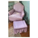 PURPLE LEATHER LADIES ARM CHAIR WITH OTTOMAN