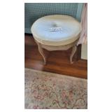 VINTG. FRENCH STYLE VANITY STOOL OFF-WHITE LEATHER