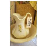 VINTAGE YELLOW FLORAL CERAMIC PITCHER & BOWL