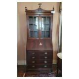 MAHOGANY SECRETARY W/GLASS FRONT HUTCH & DROP FRO