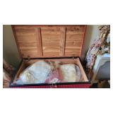 CEDAR LINED CHEST WITH ASST. BEDDING