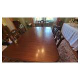 MAHOG CHIPPENDAL CHAIRS & PEDESTAL LEG DININGTABLE