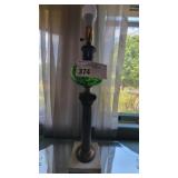 VINTAGE GREEN GLASS LAMP HOLLYWOOD REG. DESIGN