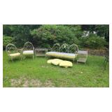 IRON BENCH, 2 CHAIRS, 2 END TABLES