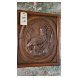 VINTAGE FRENCH OAK HANDCARVED BIRD ON WOODEN PANEL