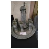 PEWTER GOBLETS,TRAY & PITCHER