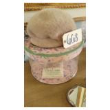 KANGOL FUR HAT WITH ATTACHED SCARF, HAT BOX,