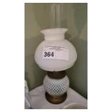 VINTG MILKGLASS HOBNAIL HURRICANE LAMP W SHADE