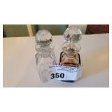 VINTAGE AMBER GLASS BOTTLE W FACETED CRYSTAL STOPR