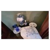 ANTIQ DUTCH DELFT VASE "AS IS",EMBROID LINEN TABLC