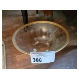 GLASS FOOTED ETCHED BOWL & GOLD RIM