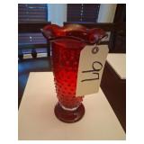 RUBY RED HOBNAIL-RUFFLED OPENING VASE