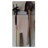 GARDEN TOOLS, HOE, PICK AX,SHOVEL,AX