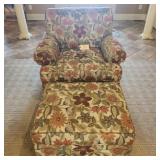 OVERSTUFFED ARM CHAIR (SMITH BROS), OTTOMAN