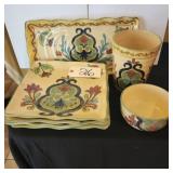 TALAVERA DINNERPLATES(4),1 BOWL,1 VASE, AS IS