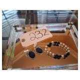 BLK & GOLD COLOR BRACELET & EARRINGS,JEWELRY TRAY
