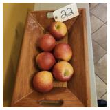 WOODEN DOUGH BOWL W APPLES