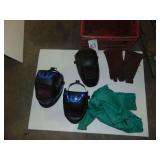 Three Welding Helmets w/Sleeves & Gloves