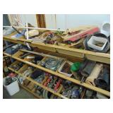 Metal Shelf w/Plastic Bin Contents of Casters, Wheel Tires, PVC, Fitting, Etc.