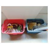 Two Totes of Misc. Tools, Tile Cutter, Caulking Gun, Trawels, Etc.