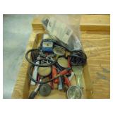 Tray of Misc. Tools, Time Gauges, Wheel Weight, Hammer, Etc.
