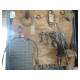 Storage Bin & Contents of Misc. Parts w/Wall Hanging Contents