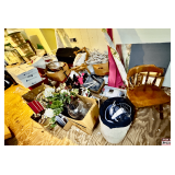 Grouping of Household Items Including Chair, Electronics, and Decor Pieces