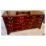 Mahogany Ten-Drawer Dresser with Brass Hardware
