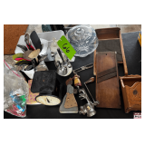 Vintage Kitchen Implements Including Grater, Washboard, Scale, and More