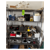 Metal Shelf with Assorted Tools, Accessories, and Hardware Items