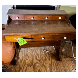 Wooden Desk With Multiple Drawers and Raised Back Section