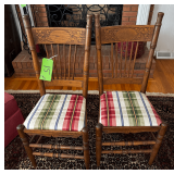 Pair of Wooden Spindle-Back Chairs With Carved Backrests