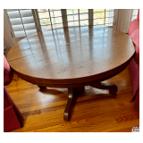 Round Oak Coffee Table with Pedestal Base