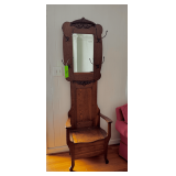 Wood Hall Tree with Mirror and Integrated Storage Bench