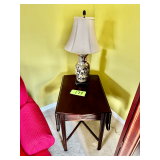 Wooden Table with Drawer and Foldable Sides and Ceramic Table Lamp with Shade