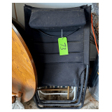 Two Folding Chairs with Black Fabric and Metal Frames