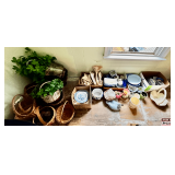 Ceramic Dinnerware, Decorative Containers, and Wicker Baskets
