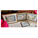 Four Framed Watercolor Prints Signed Fouche' Featuring Charleston Streetscapes