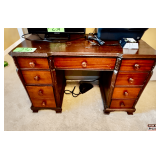 Mahogany Kneehole Desk with Drawers and Carved Accents