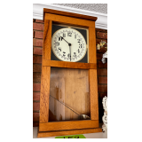 Wall-Mounted Wooden Clock with Clock Face Display and Pendulum