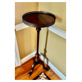 Wooden Pedestal Side Table With Pierced Brass Gallery Rim
