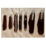 Seven Folding Pocket Knives including Imperial, Barlow, Schrade, and Tree Brand