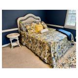 White Wicker Bedroom Set with Bed Frame, Side Table, Chair, and Shelving Unit