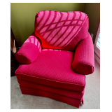 Upholstered Red Armchair with Cushioned Seat and Backrest