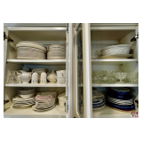 Contents of two cabinets including Johnson Brothers Summer Chintz Tableware and Assorted Glassware